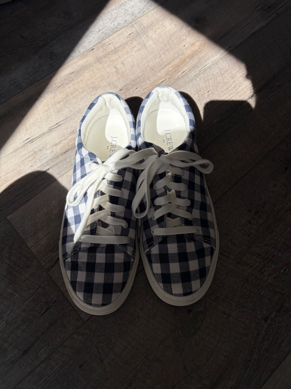 J. Crew Navy and White Gingham Kids'Sneakers